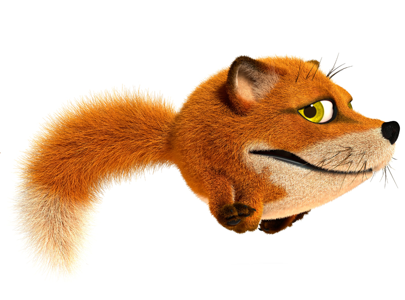 3D Cartoon little red Fox in fear running fast