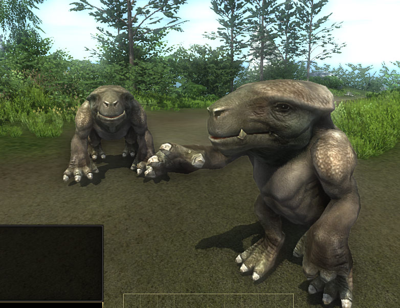3D low poly model thick-skinned muscular fantastic animal. The view from the game