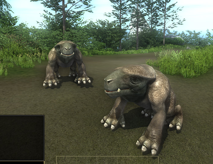 3D low poly model thick-skinned muscular fantastic animal. The view from the game